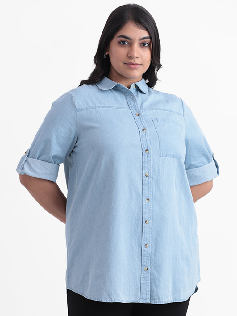 Dickies Women's Chambray Roll-tab Work Shirt, Stonewashed Light Blue (lsw),  S : Target